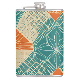 Petaca Teal, Orange, and Tan Abstract Flowers