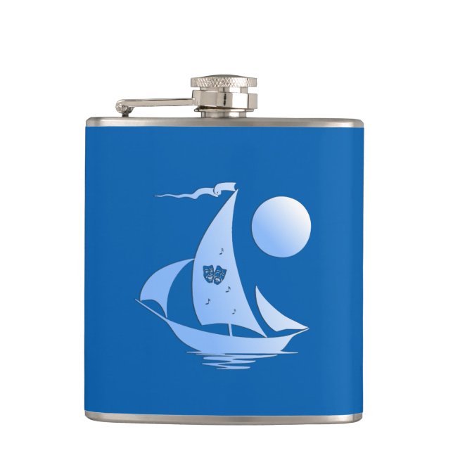 Petaca Teatro de comedia y tragedia azul barco de vela (Anverso)