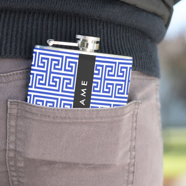 Petaca Tecla De Meander Griega H Azul, Su Nombre, Persona (In Situ)