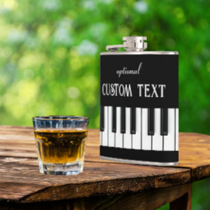 Petaca Teclado de piano y texto de personalizable en blan