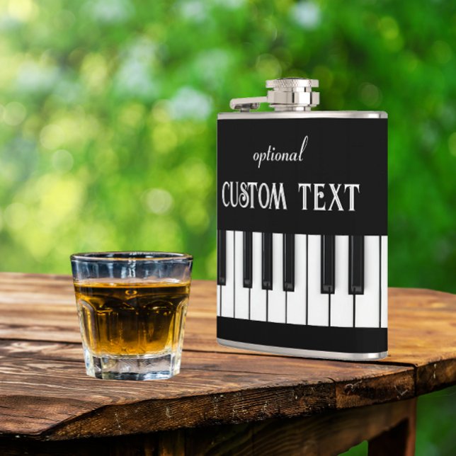 Petaca Teclado de piano y texto de personalizable en blan (Piano keyboard hip flask with optional text)