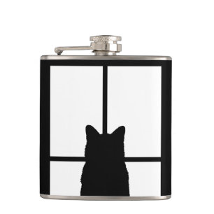 Petaca Tecleo del gato negro de la ventana para modificar