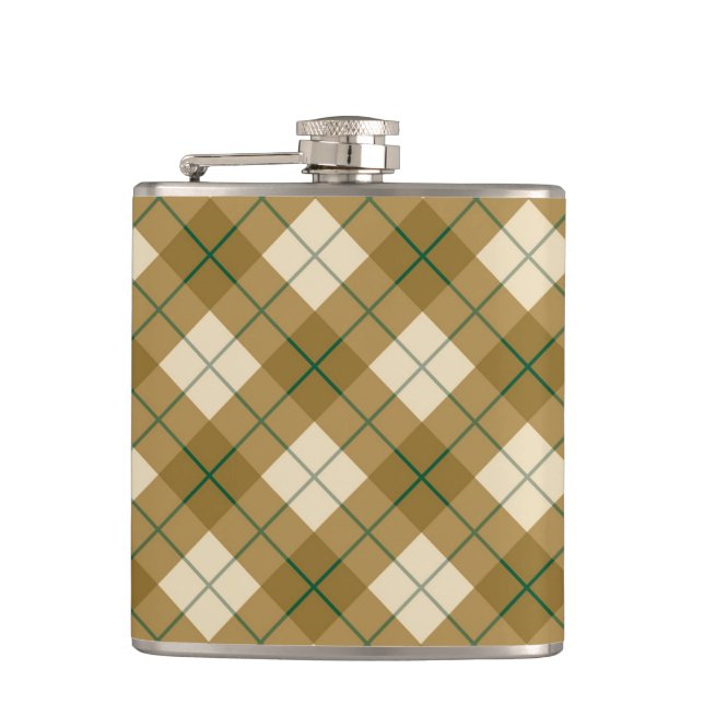 Petaca Tela escocesa diagonal en oro con la raya verde (Anverso)