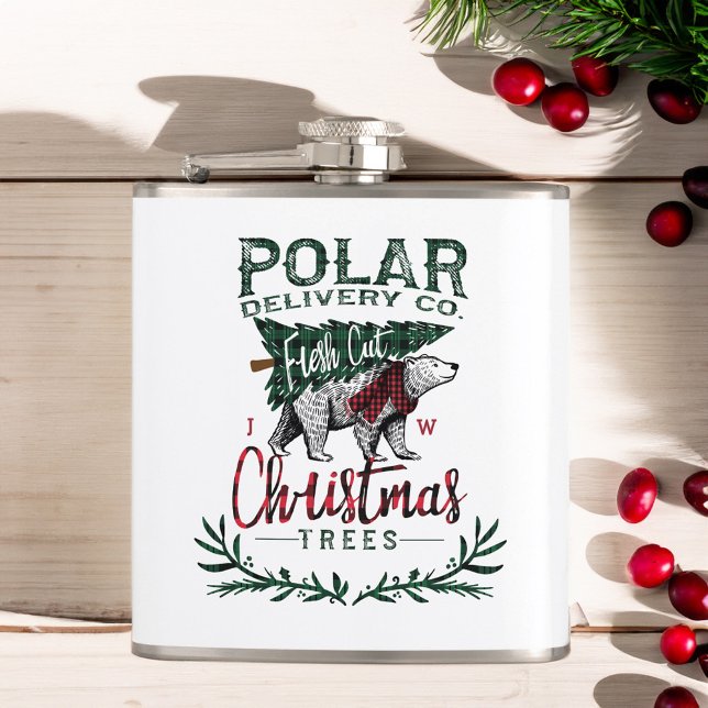 Petaca Tela escocesa fresca de los árboles de navidad del (Polar Delivery Co Fresh Cut Christmas Trees Plaid Flask)