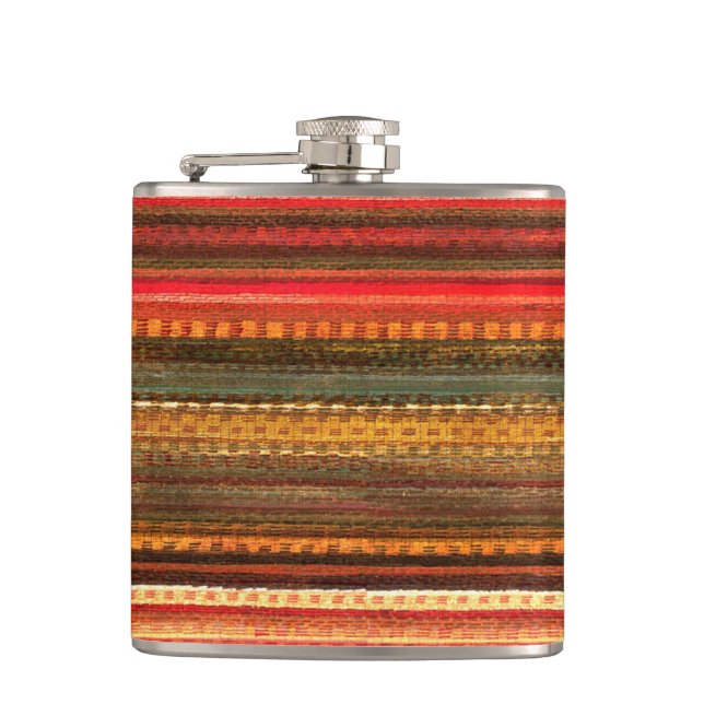 Petaca Tela Textil Rayas Rojo Naranja y Verde (Anverso)