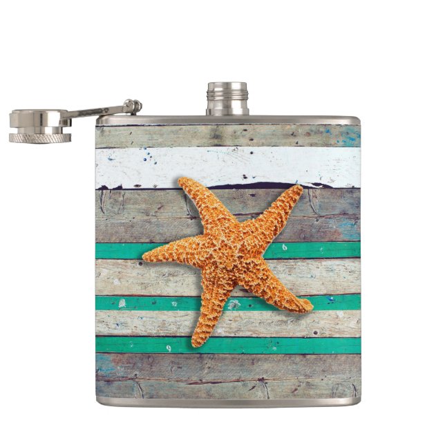 Petaca Tema de la playa Starfish Boda Rustic (Abierto)