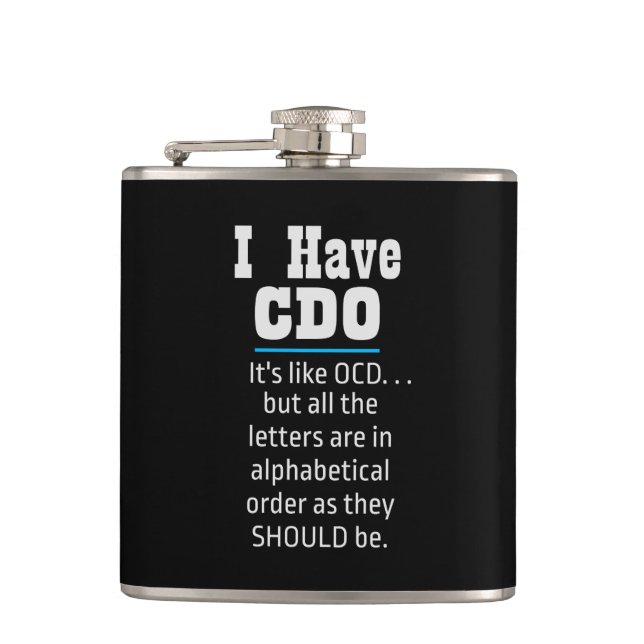 Petaca Tengo CDO black Funny OCD Humor (Anverso)