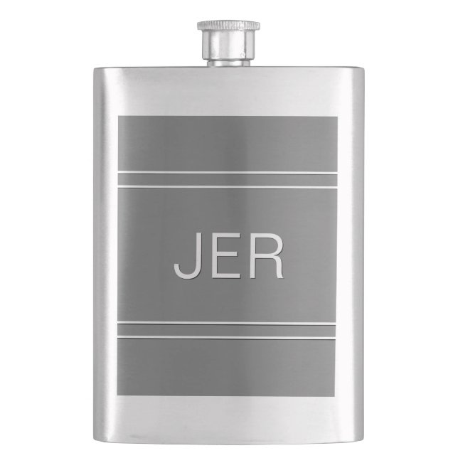 Petaca Término de monograma gris personalizado para bebid (Anverso)