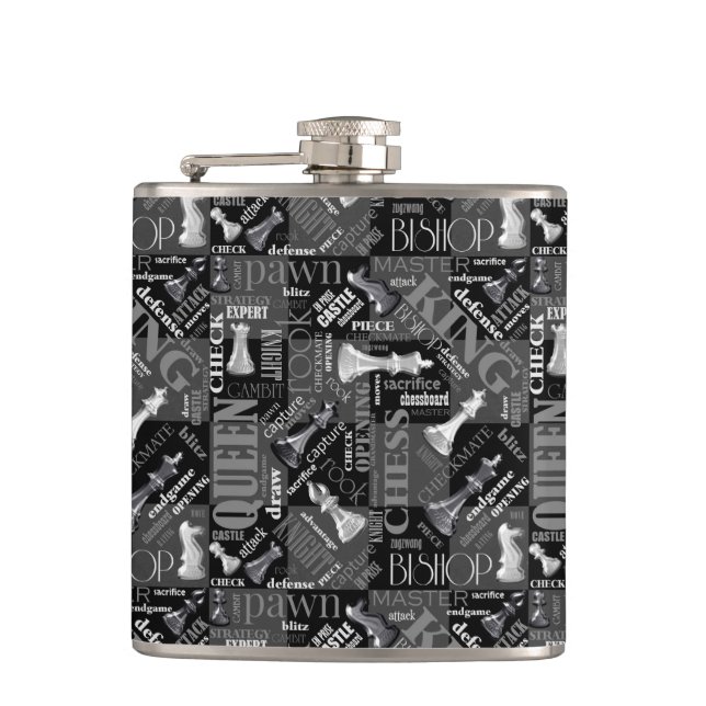 Petaca Términos y piezas de ajedrez ID784 en blanco y neg (Anverso)
