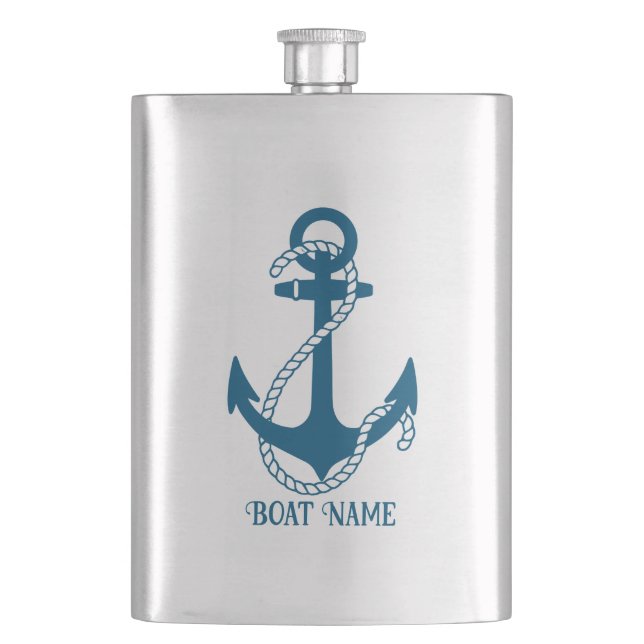 Petaca Texto del personalizado del anclaje del barco azul (Anverso)