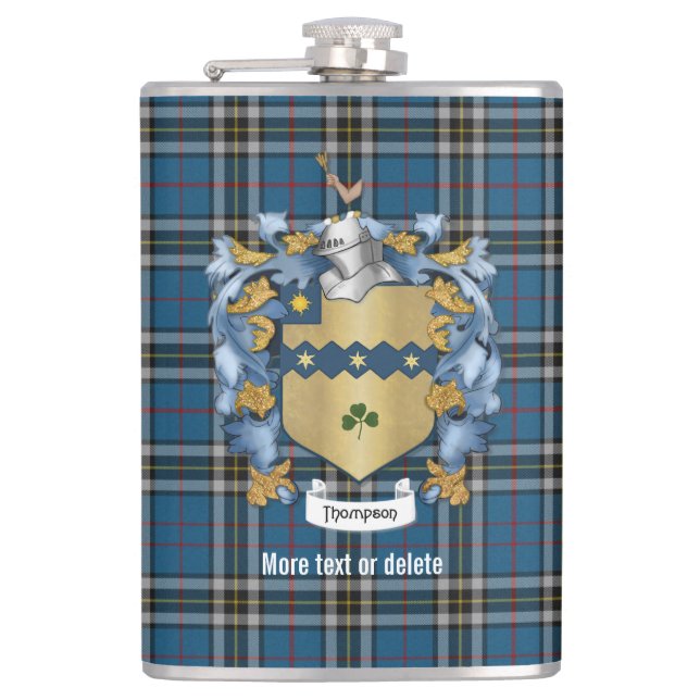 Petaca Thompson Family Crest y Tartan Plaid (Anverso)