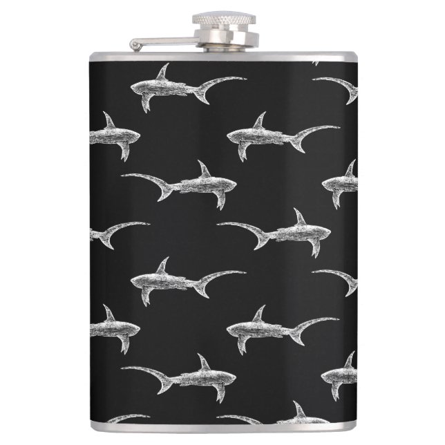 Petaca Tiburones negros diseñan arte náutico vintage del  (Anverso)