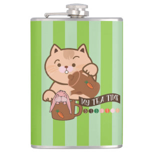 Petaca tiempo de té de gato y conejo