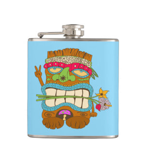 Petaca Tiki Amante de la Paz, Hippie Floral, Azul Diverti