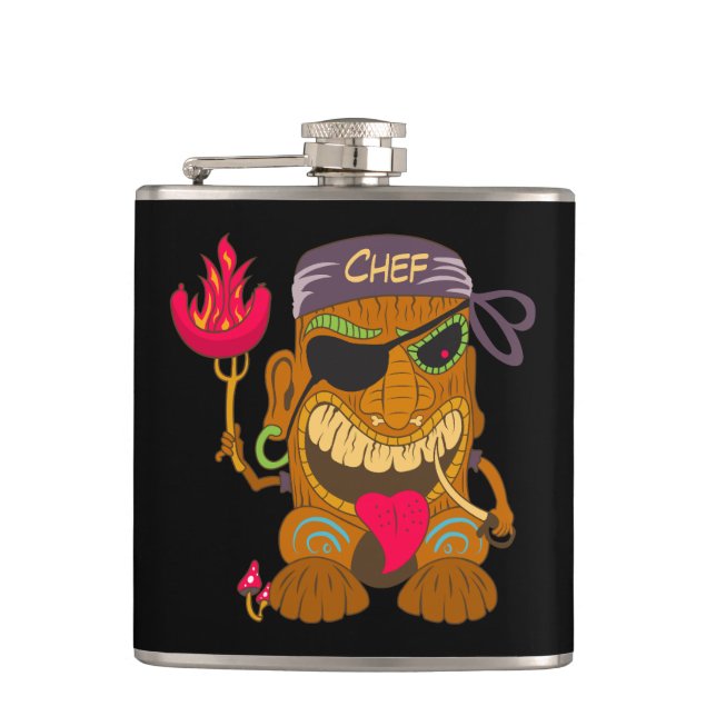 Petaca Tiki, chef de Bandana con salchicha quemada, negro (Anverso)