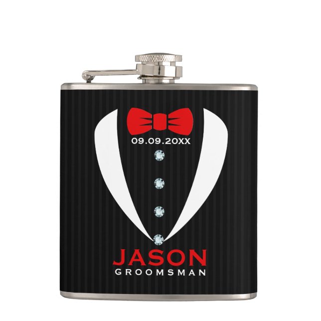 Petaca Tiro blanco de cola roja y groomsman Textos (Anverso)