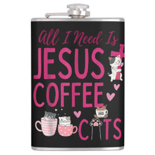 Petaca Todo lo que necesito es Jesús, Café y Gatos Cristi