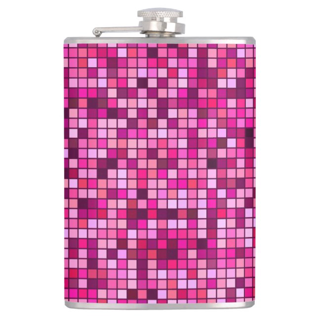 Petaca Tonos De Rosa Con Patrón De Cuadrados Negros (Anverso)