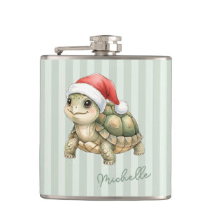 Petaca Tortuga de Navidad con sombrero de Santa en acuare