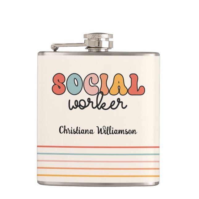Petaca Trabajador social retro personalizado (Anverso)