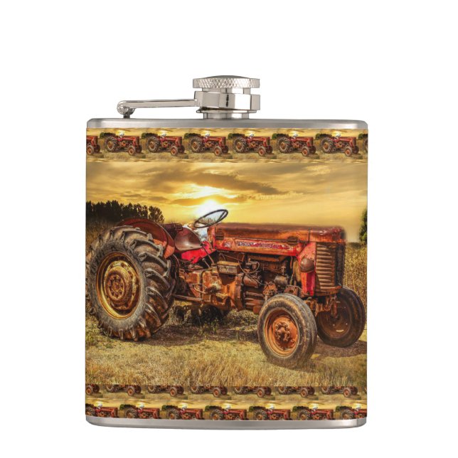Petaca Tractor de granjas rojas Vintage (Anverso)