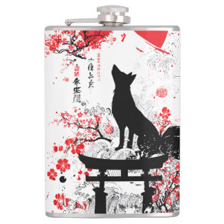 Petaca Traditional Red Black Japanese Kitsune Fox with Mo