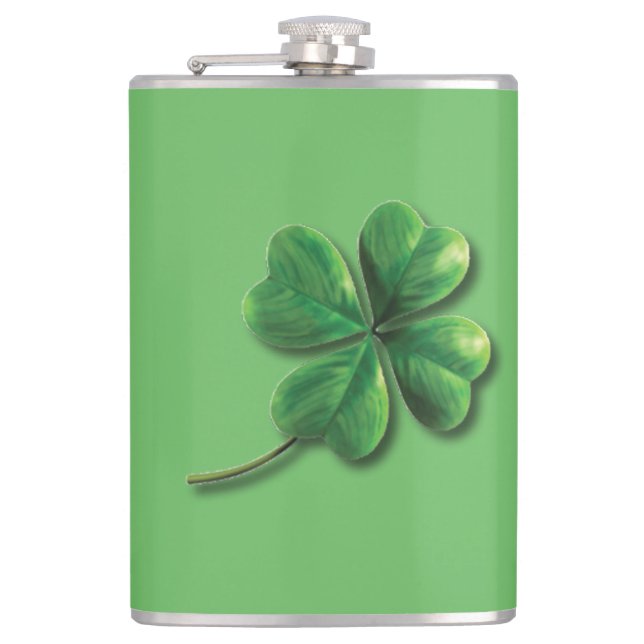 Petaca Trébol de Irlanda Verde Moderno (Anverso)