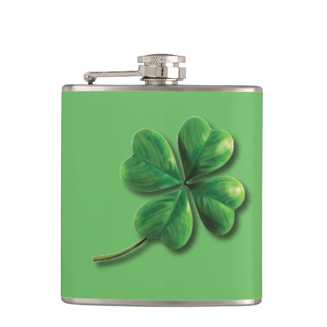 Petaca Trébol de Irlanda Verde Moderno (Anverso)