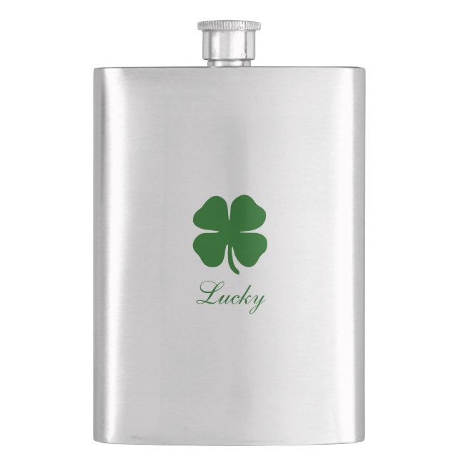 Petaca Trébol Verde Afortunado Personalizado (Anverso)
