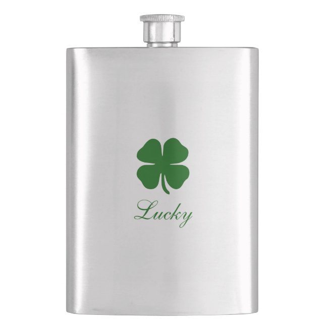 Petaca Trébol verde de la suerte personalizado (Anverso)