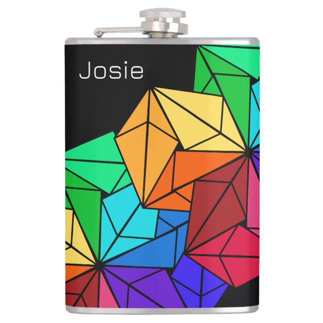 Petaca Triángulos de cubo de arco iris brillante 3D sobre (Anverso)