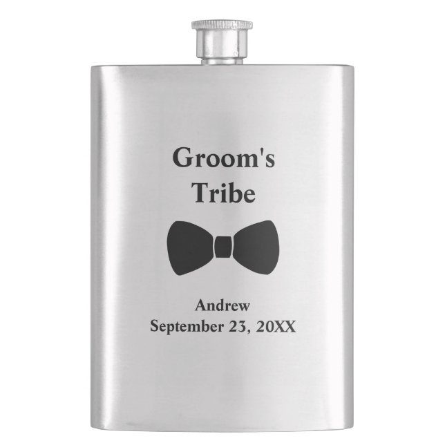 Petaca Tribu Groom de Bow Tie Groomsmen regalo personaliz (Anverso)