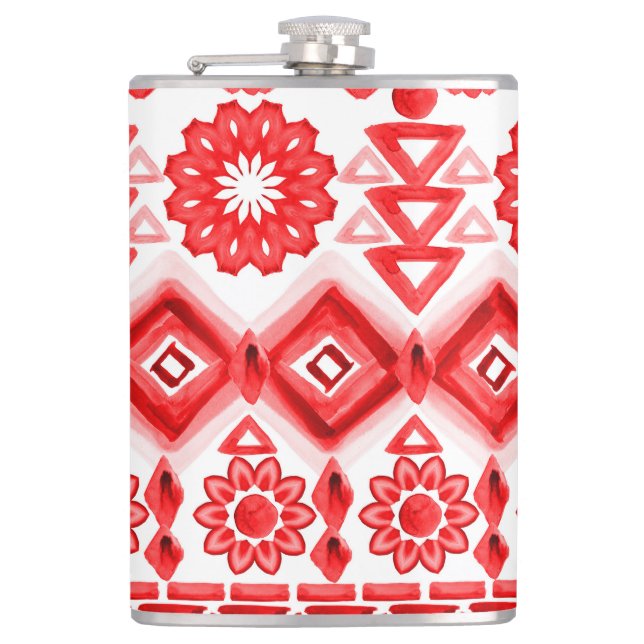 Petaca Tribus rojas, acuarela, patrón étnico. (Anverso)