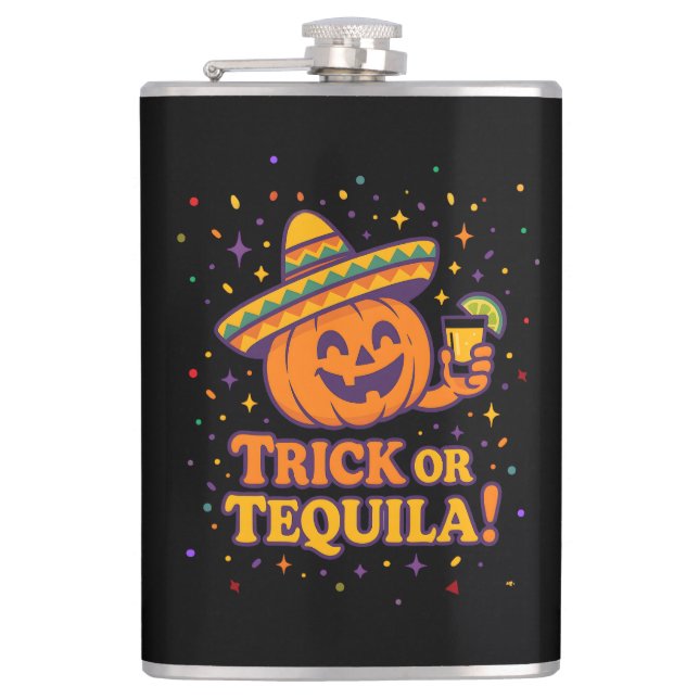 Petaca Trick or Tequila – Funny Halloween Pumpkin Party F (Anverso)