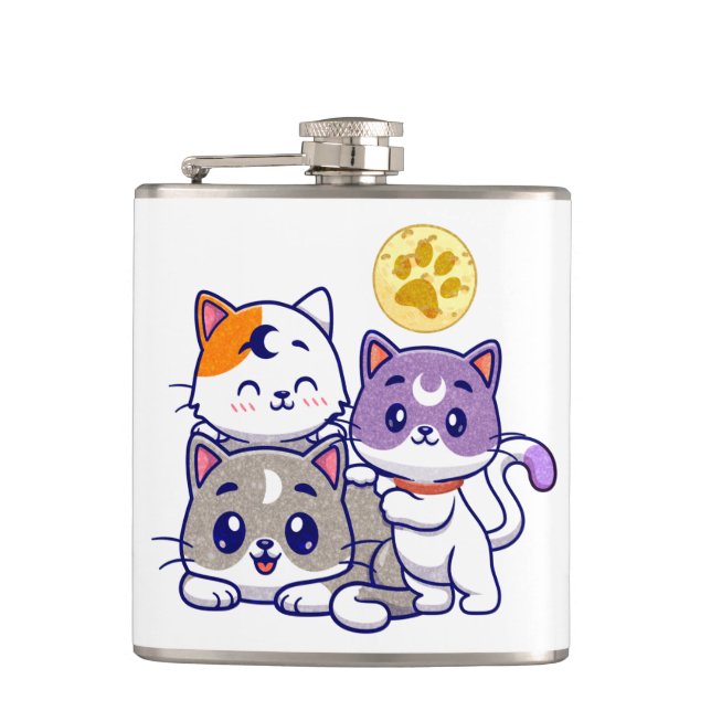 Petaca Trio Adorable - Tres Gatos Cubiertos (Anverso)