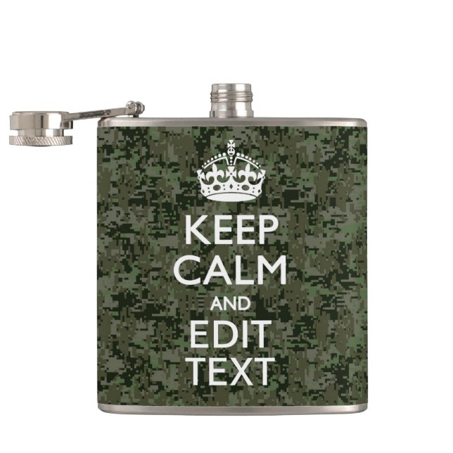 Petaca Tu texto Camuflaje Digital Olive Green Keep Calm (Abierto)