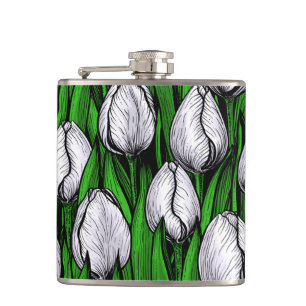 Petaca Tulipanes blancos con hojas verdes