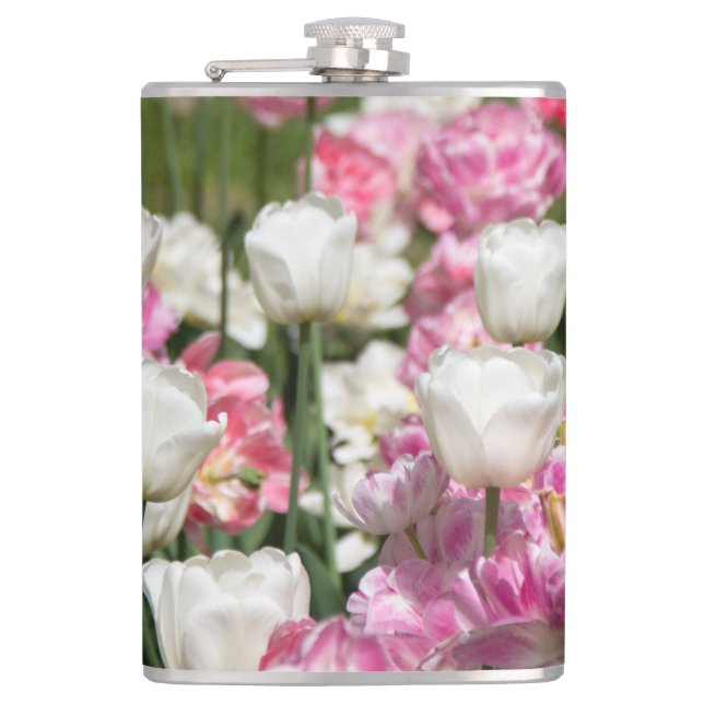Petaca Tulipanes blancos y rosados brillantes en un solea (Anverso)