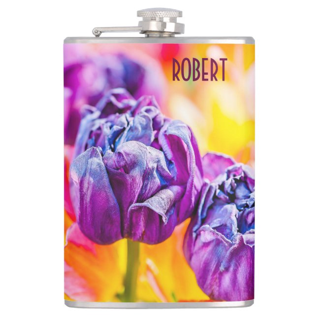 Petaca Tulipanes Encantadores de morado (Anverso)