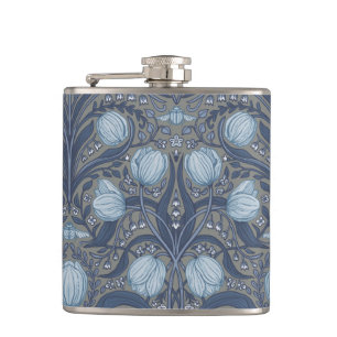 Petaca Tulipanes Retro Nouveau en azul y estaño