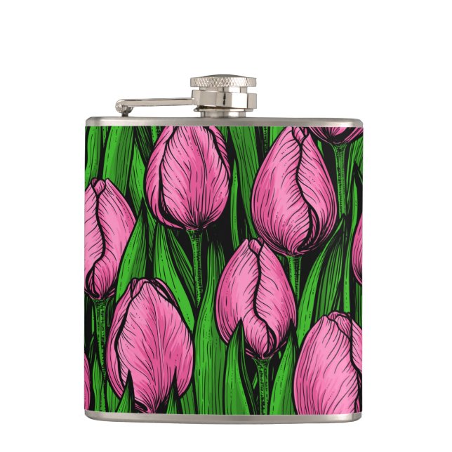 Petaca Tulipanes rosados con hojas verdes (Anverso)