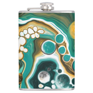 Petaca Turquesa, Oro, Marble Fluid Art