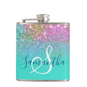 Petaca Turquoise Ombre Mermaid Bokeh Purpurina
