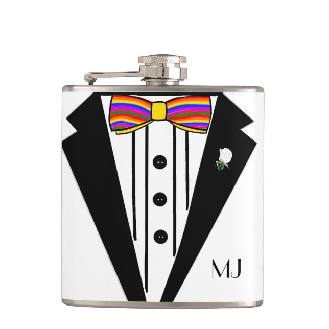 Petaca Tuxedo con Boda de corbatas arco iris (Anverso)
