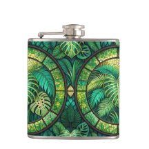 Two metal flasks with vibrant green tropical 