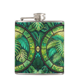 Petaca Two metal flasks with vibrant green tropical 