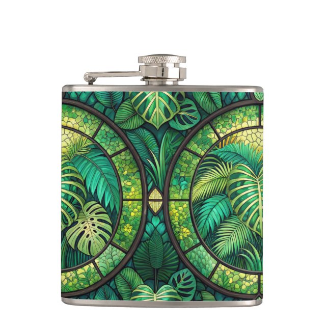 Petaca Two metal flasks with vibrant green tropical  (Anverso)
