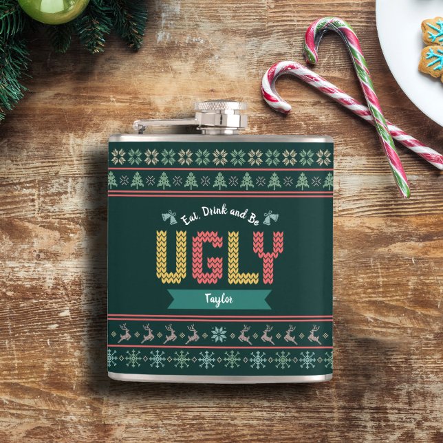 Petaca Ugly Christmas Sweater Nordic Knit Your Name Green (Subido por el creador)