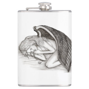 Petaca Un ángel dormido, diseño negro y blanco