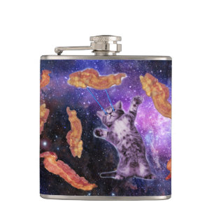 Petaca Un gato golpeado con bacon láser
